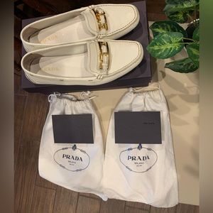 Original White Prada pebbled leather slip on loafers/flats size 8
